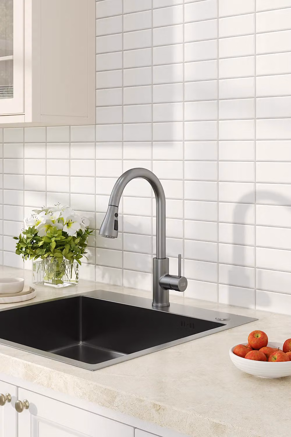 Living and Home Grey Stainless Steel High Arc Kitchen Faucet with Single Lever and Pull Out Spout – 2