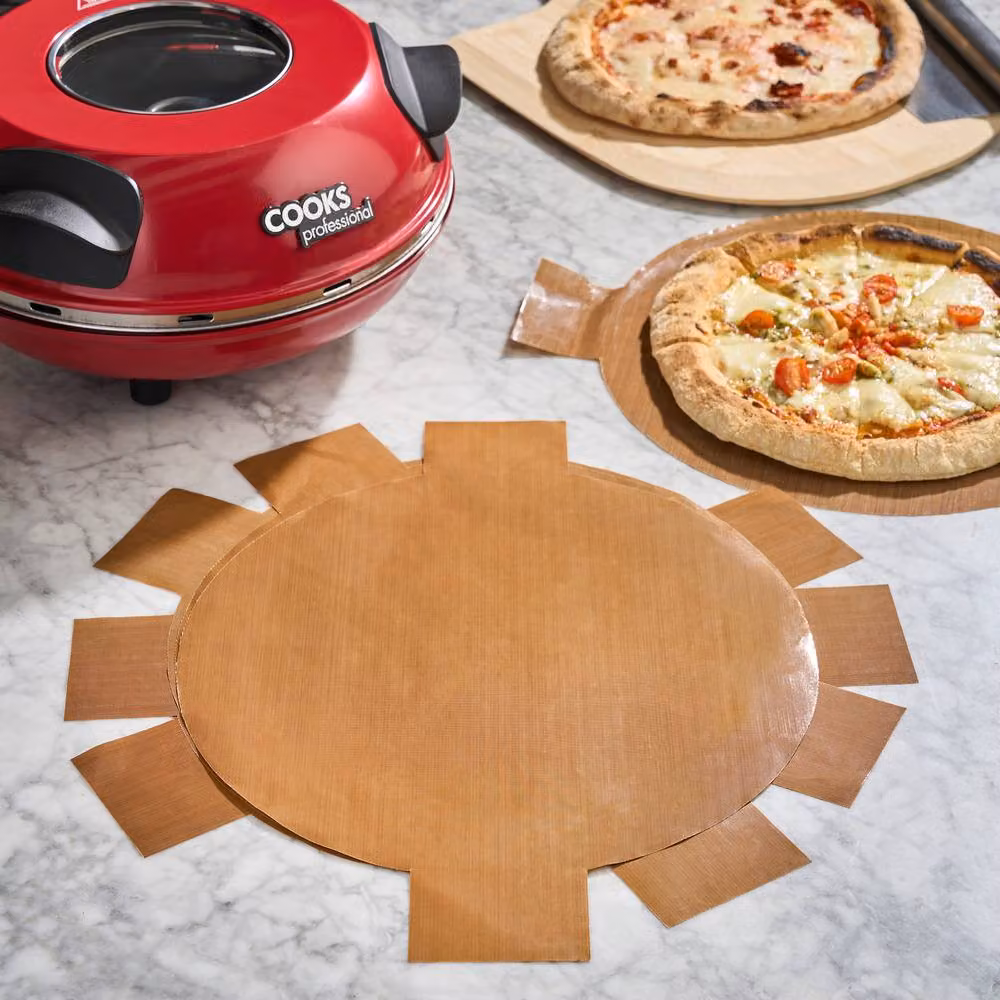 Cooks Professional Set of 12 Non-Stick Round Silicone Pizza Trays with Handles in Light Brown – 2