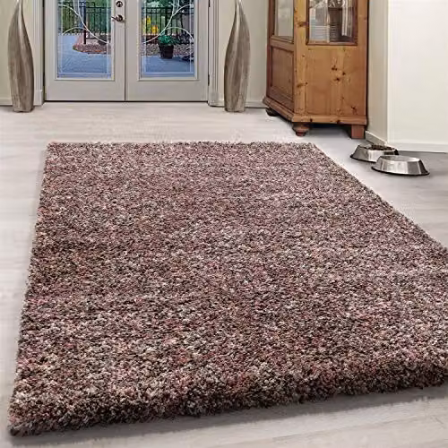 Bravich Pink Abstract Modern Blended Shaggy Rug, W: 80 cm, L: 150 cm