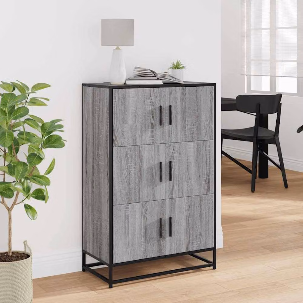 Berkfield Home Grey Sonoma Highboard in Engineered Wood and Metal, W/D/H: 68 x 35 x 106.5 cm – 3