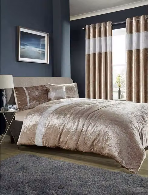 NewEdgeBlinds Diamante Velvet Duvet Cover in Beige/Yellow, 200 x 200 cm