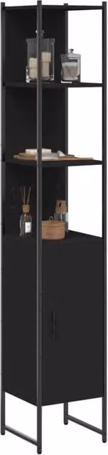Berkfield Home Black Wall Mounted Bathroom Cabinet with Hinged Doors and Open Shelf, W/D/H: 33 x 33 x 185.5 cm – 1
