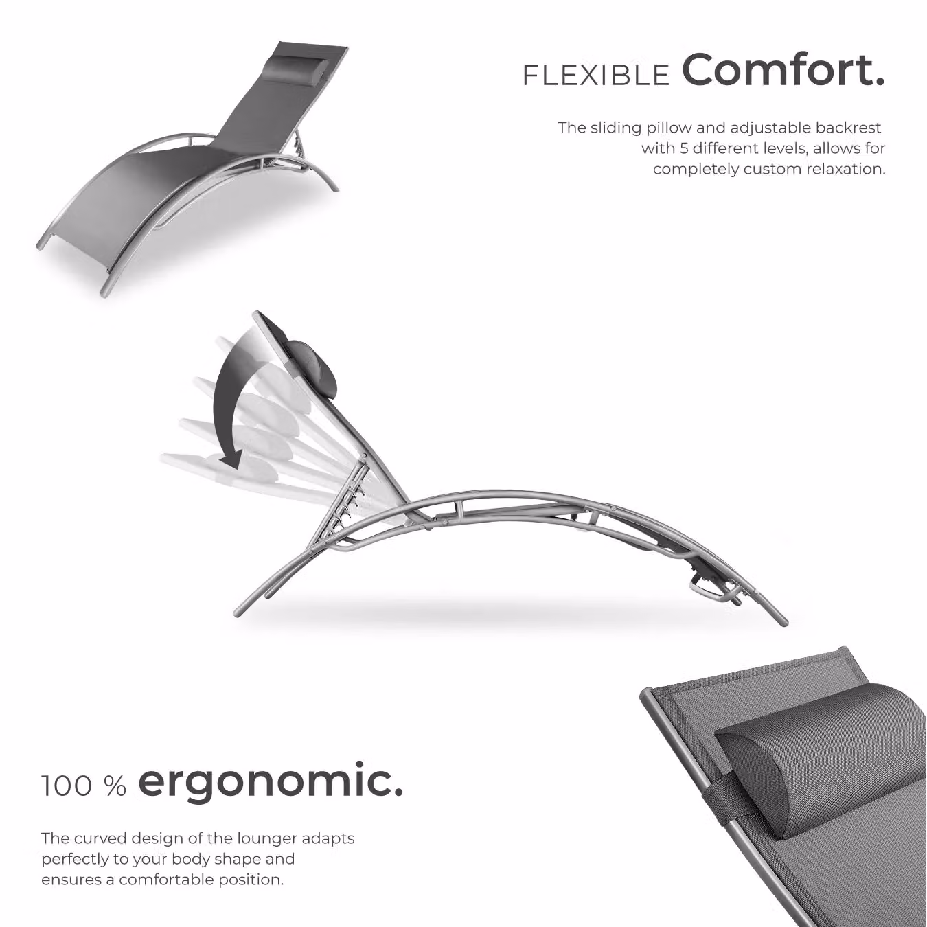 tectake Alina Sun Lounger Set of 2 in Grey with Powder Coated Aluminium Frame and Textilene Fabric – 3
