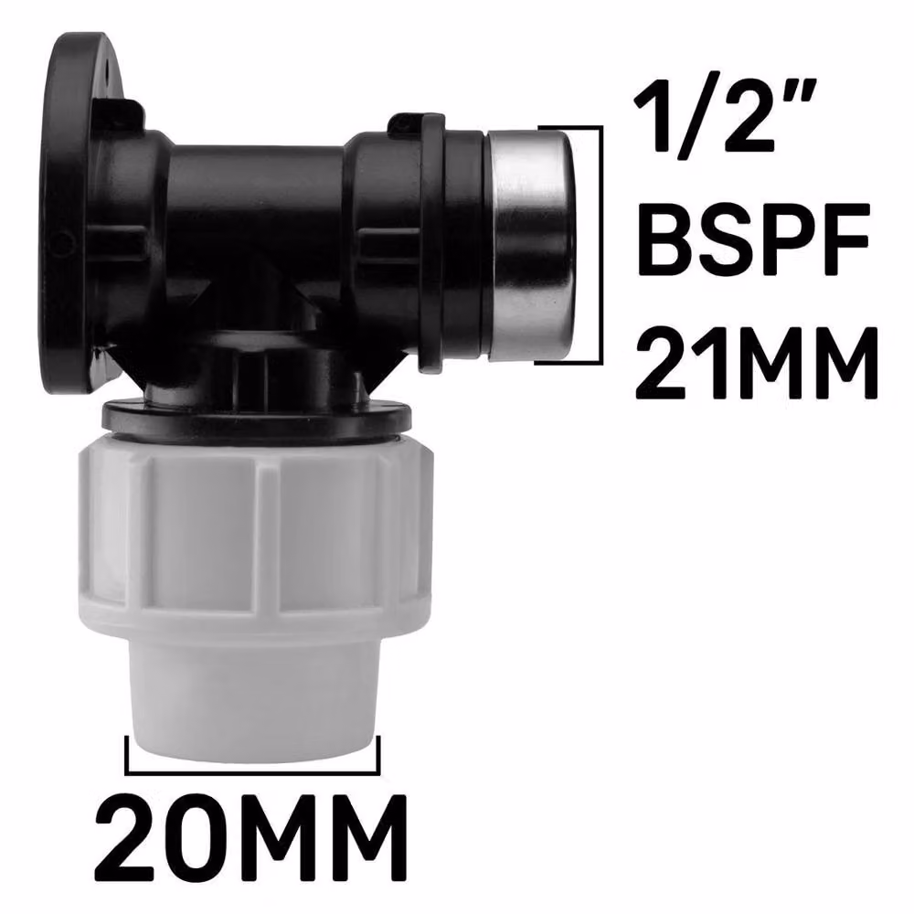 SPETLEK Black MDPE 20mm Wall Plate Elbow Bend with 1/2" BSPF Thread – 2