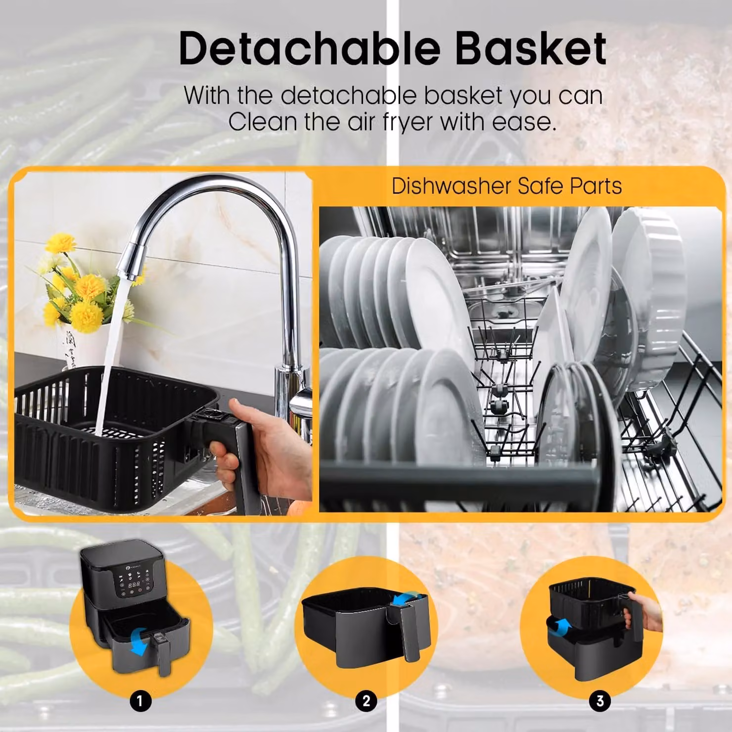 PureMate 5.5L Digital Air Fryer in Black with LED Display, Timer and Dishwasher Safe Parts – 5