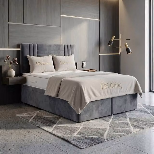 DS Living Orion Silver Velvet Upholstered Ottoman Bed, W/D/H: 140 x 200 cm – 1