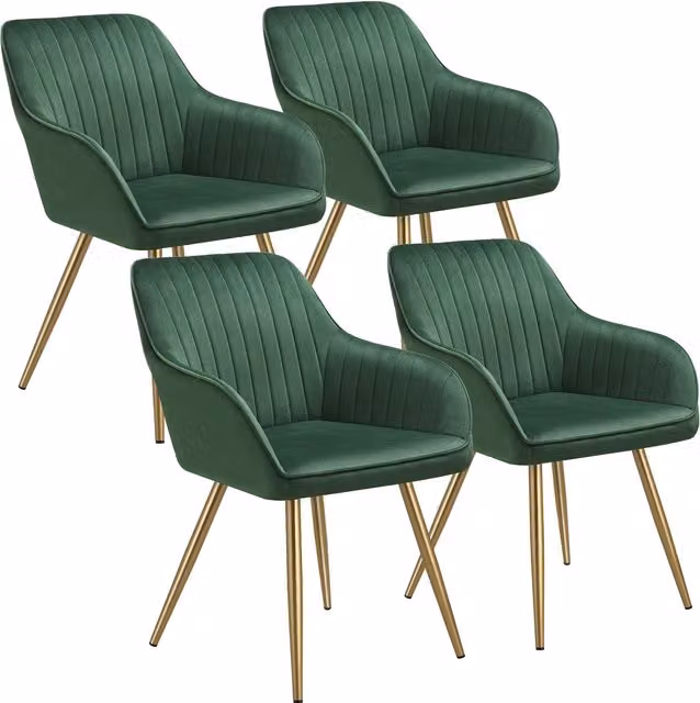 tectake Set of 4 Marilyn Dining Chairs in Green and Gold with Velvet Fabric and Metal Legs – 7