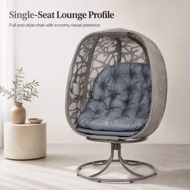 STILVORA Grey Swivel Egg Chair with Cushions and Steel Frame