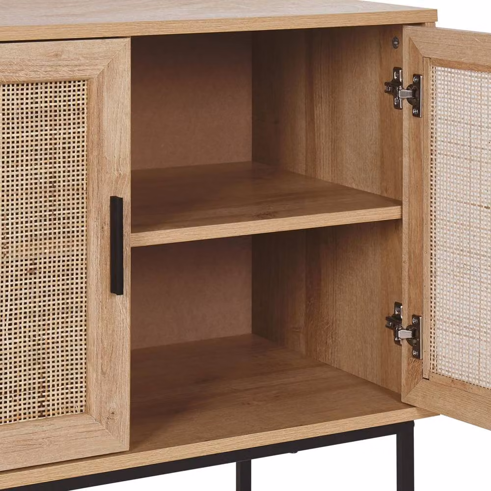Wyld and Coco 2-Door Sideboard with Natural Rattan Front in Brown – 4