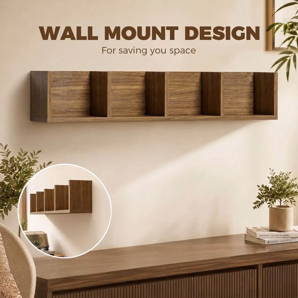 Havendro Modern Brown Wooden Wall-Mounted Media Storage Display Shelf – 3