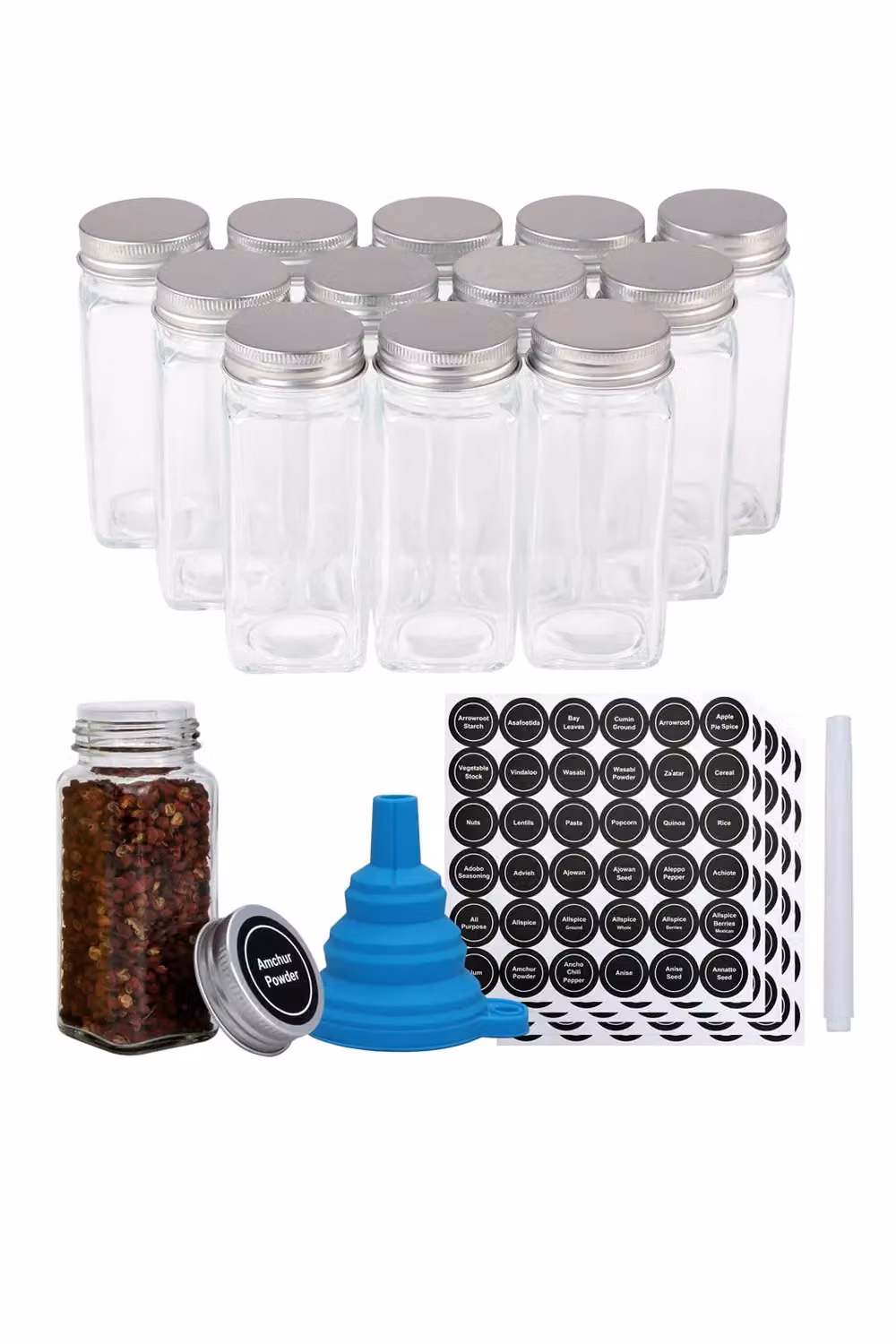 Living and Home 12-Piece Clear Glass Spice Jar Set with Metal Screw Lids – 2