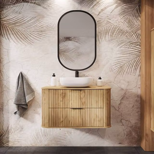 Heze Furniture Glamour Style 2 Drawer Bathroom Vanity Cabinet in Brown, W: 120 cm, D: 41.5 cm, H: 51.7 cm