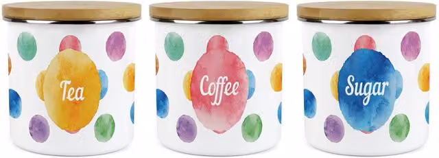 Purely Home Polka Dot Ceramic Kitchen Canister Set of 3 in Blue and Multicolour