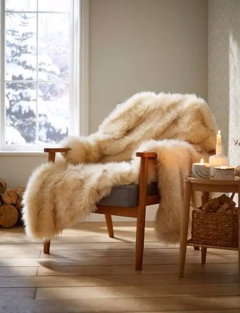 Laura Ashley Oversized Faux Fur Throw in Beige