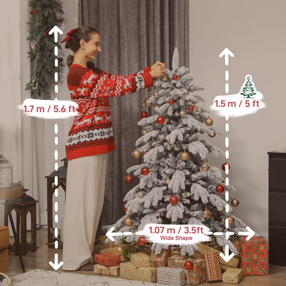 STILVORA Snow Flocked Christmas Tree in Green, Height: 150 cm – 4