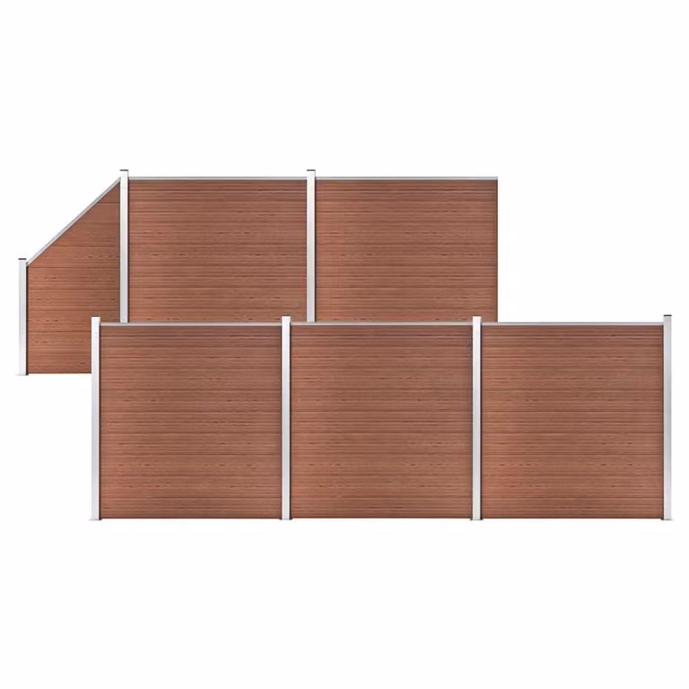 Berkfield Home WPC Fence Set in Brown, 5 Square and 1 Slanted Panel, W: 965 cm, H: 186 cm