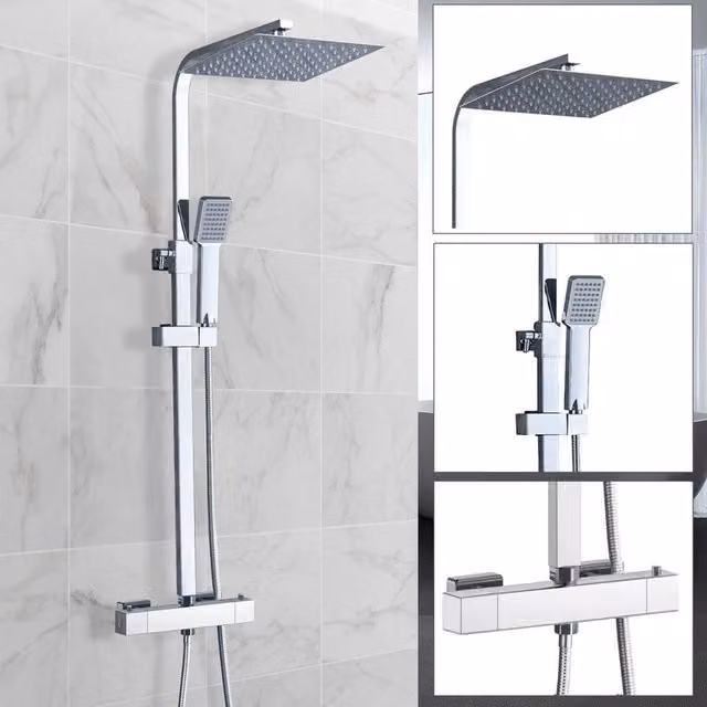 PAWNORA Twin Head Round Bathroom Shower Mixer in Silver and Chrome