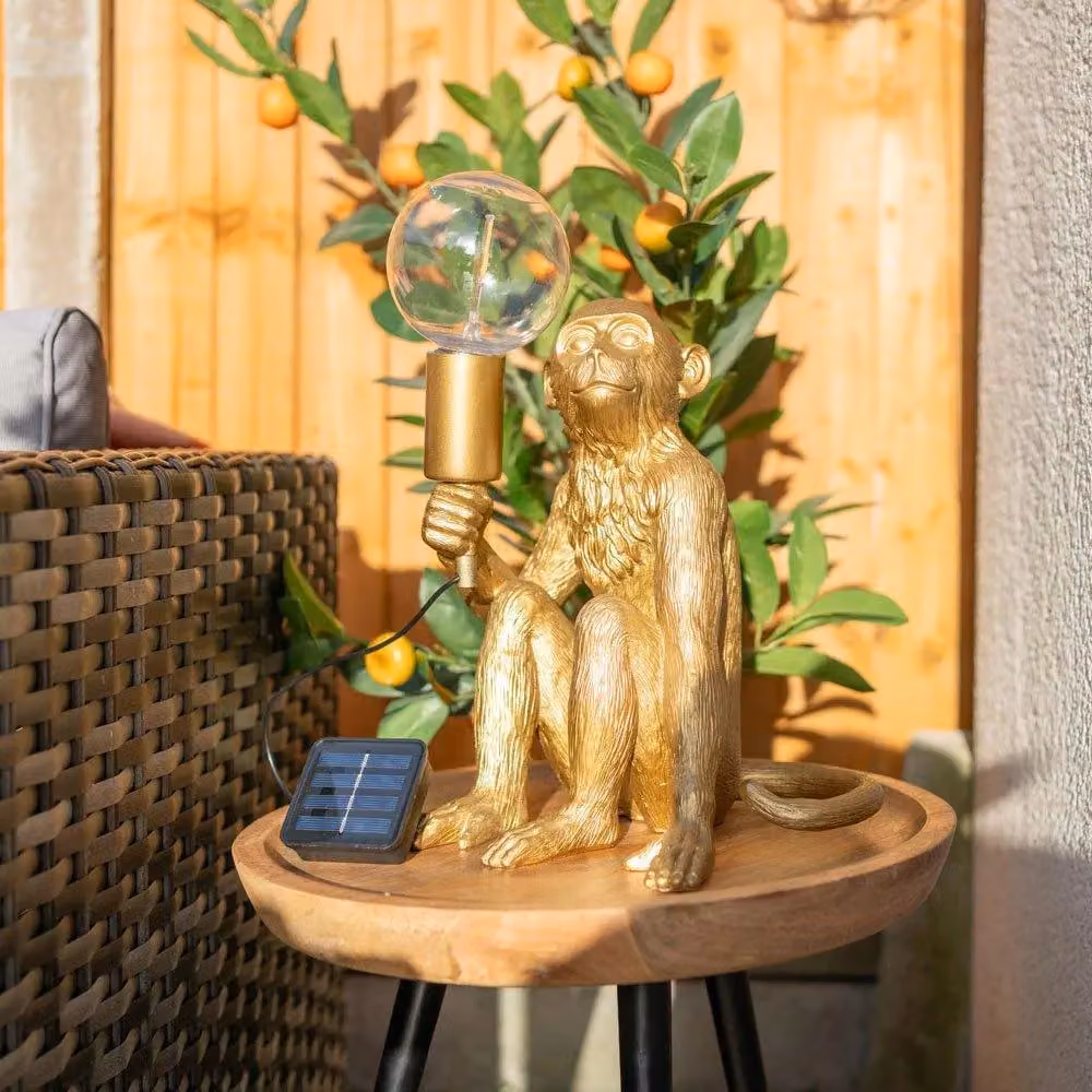 ValueLights Solar Powered Gold Monkey Garden Ornament Table Lamp, H 35.5 cm x W 23.0 cm x D 22.0 cm – 2