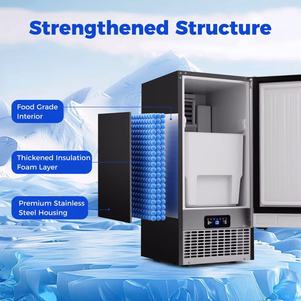 Costway Commercial Ice Maker with Self-cleaning Function, 50kg/24h Capacity, Silver Stainless Steel – 6