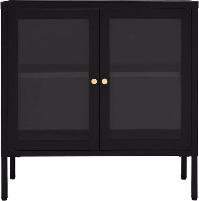Berkfield Home Black Steel and Glass Sideboard, W/D/H: 70 x 35 x 70 cm – 1