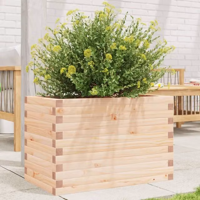 Berkfield Home Brown Solid Wood Pine Garden Planter Tub W: 70 cm, D: 40 cm, H: 45.5 cm