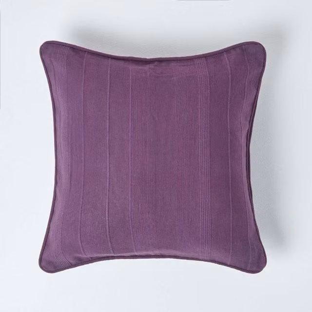 Homescapes Cotton Rajput Ribbed Square Cushion Cover, Purple, W: 60 cm x H: 60 cm