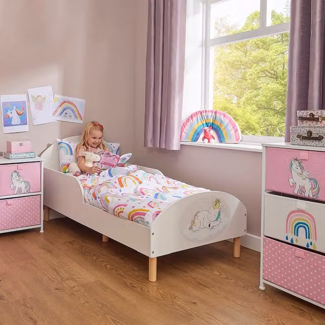 Liberty House Toys Kids Toddler Unicorn Bed in White Solid Pine Wood