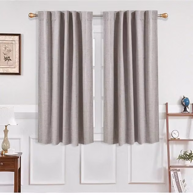 Garden Sanctuary Beige Faux Linen Blackout Curtains with Back Tab and Pole Pocket, W: 117 cm, H: 137 cm