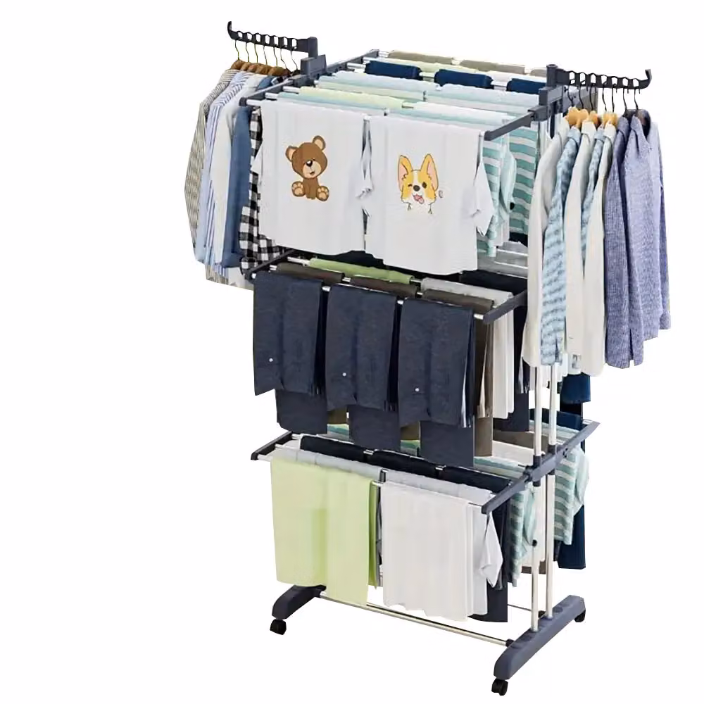 Neo 4 Tier Folding Clothes Airer with Side Wings in Dark Grey Stainless Steel – 2