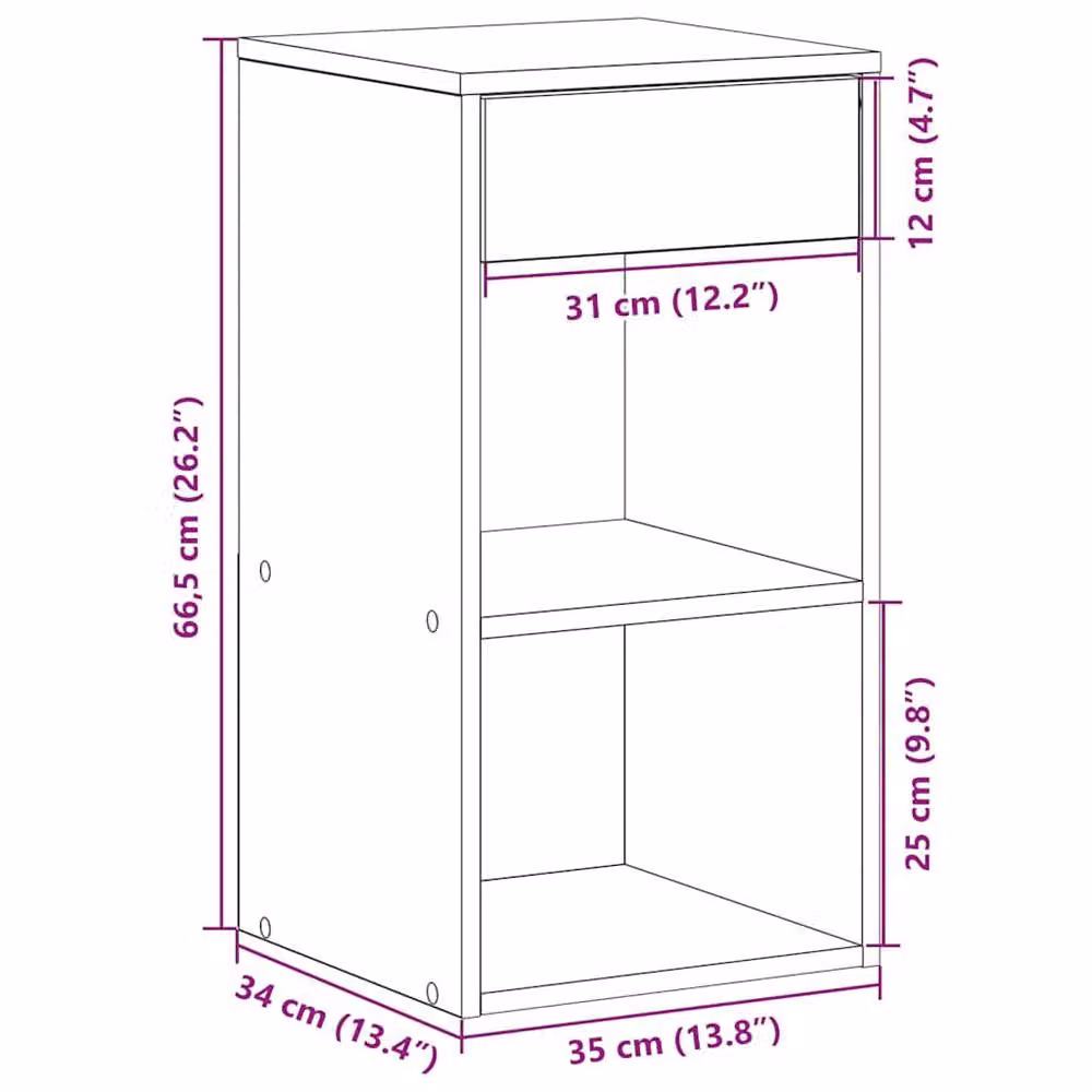 Berkfield Home Modern Bedside Cabinet with Drawer in Black Oak, W: 35 cm, D: 34 cm, H: 66.5 cm – 7