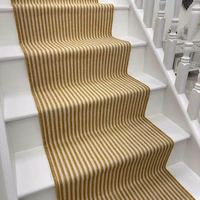 runrug Pinstripe Stair Runner Carpet in Beige, W: 60 cm, L: 570 cm – 1