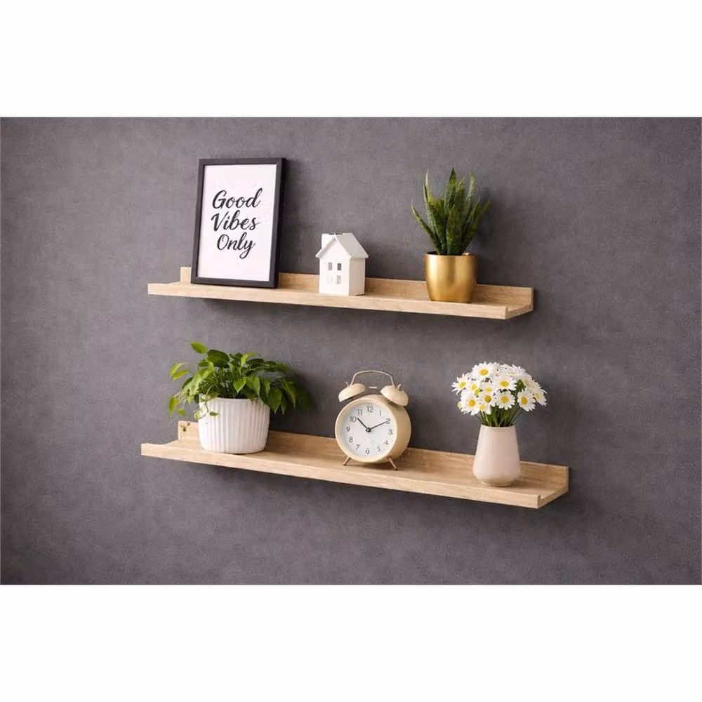 PAWNORA Set of 2 Wall Mounted Shelves in Light Oak, Width: 80 cm – 3