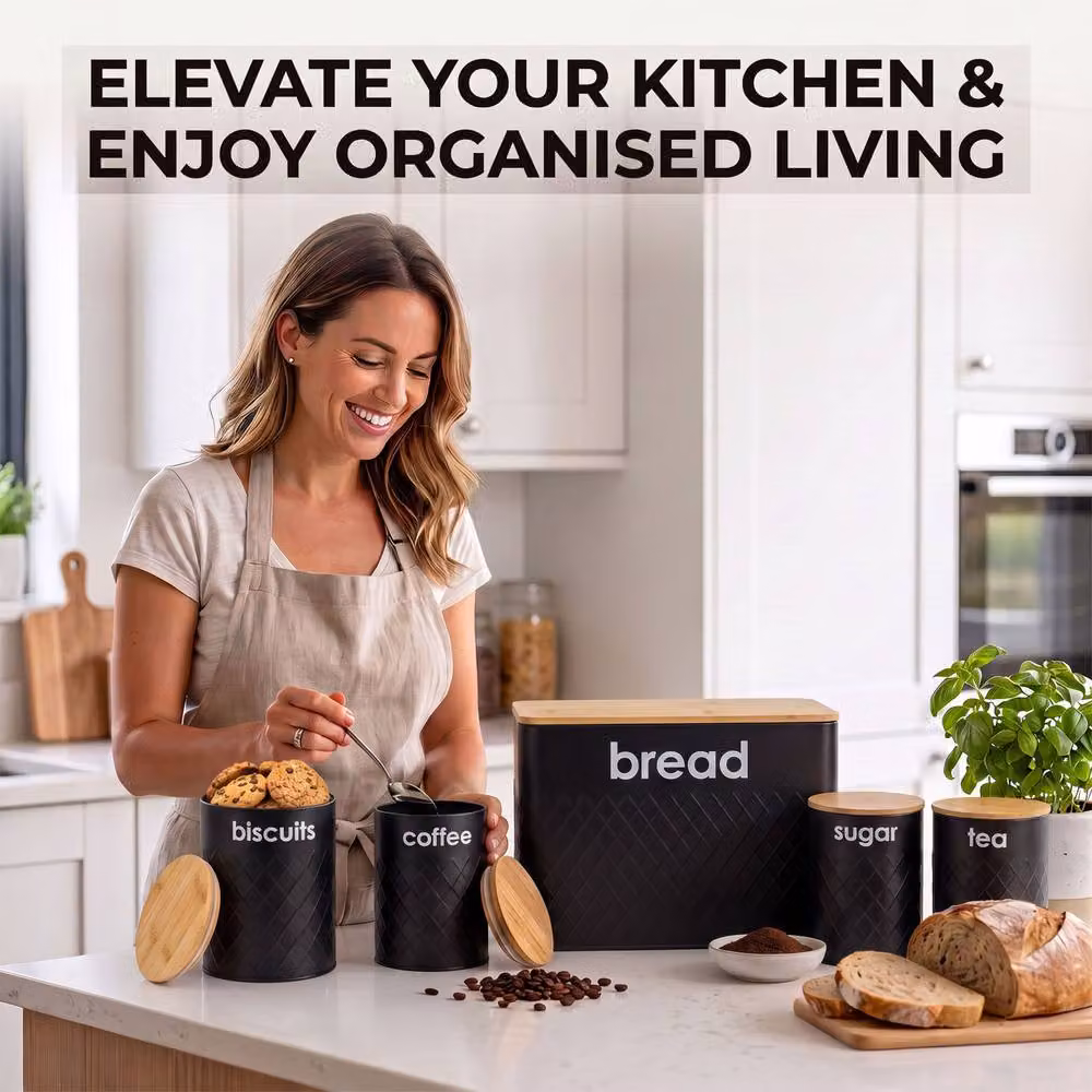 Crystals 5-Piece Kitchen Storage Canister Set with Bamboo Lids in Black – 2