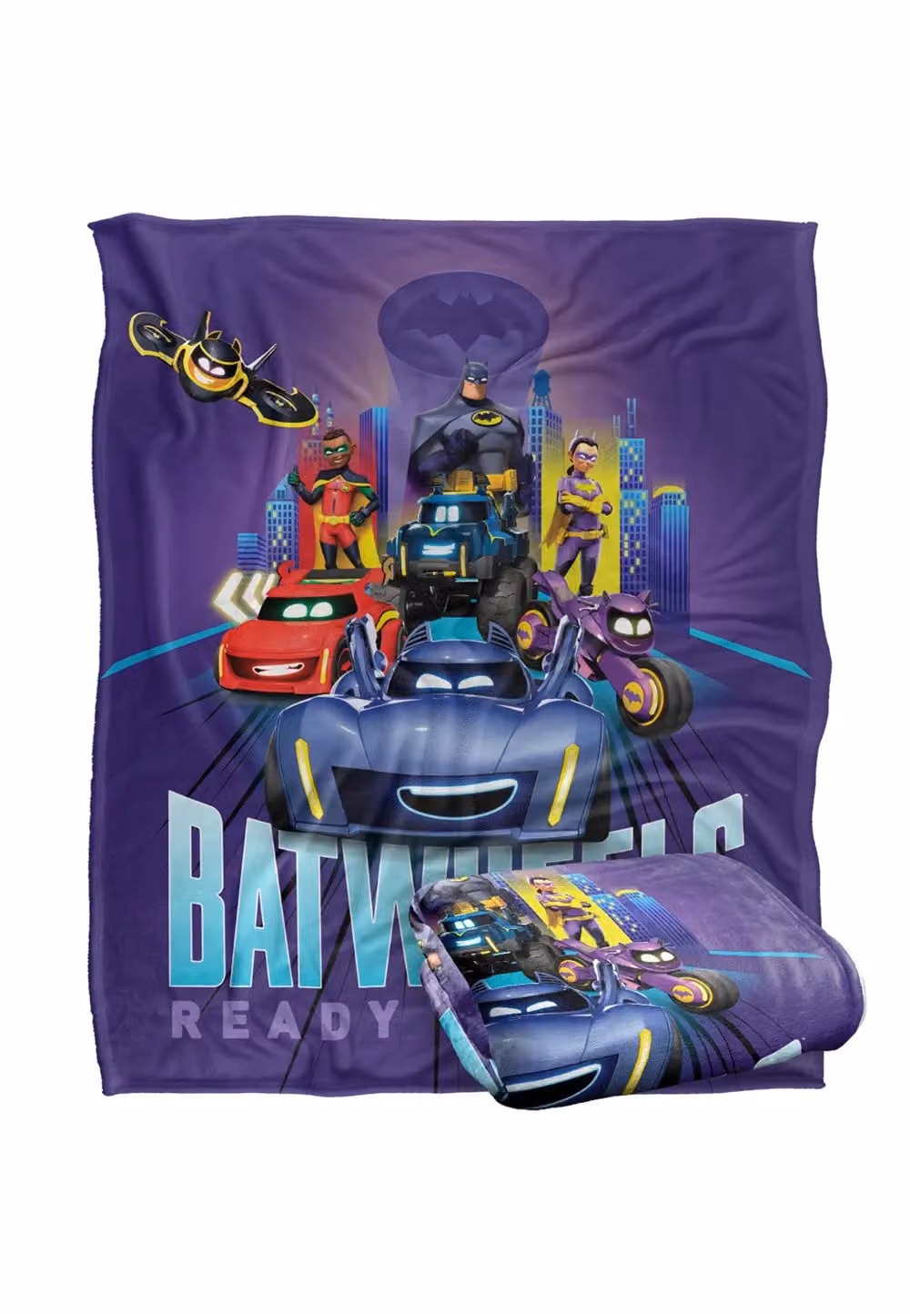 DC Comics Batwheels Bam Coming at You Blanket, White and Multicolour, W: 152 cm, D: 127 cm – 2
