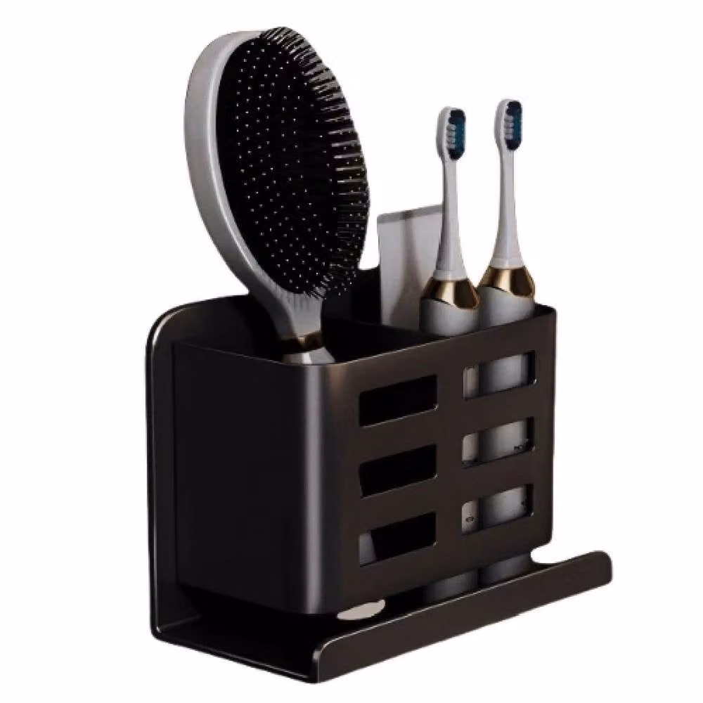 FORGEVIO Black Ventilated Aluminium Wall Mounted Toothbrush Holder, W/D/H: 100 x 100 x 100 cm – 3