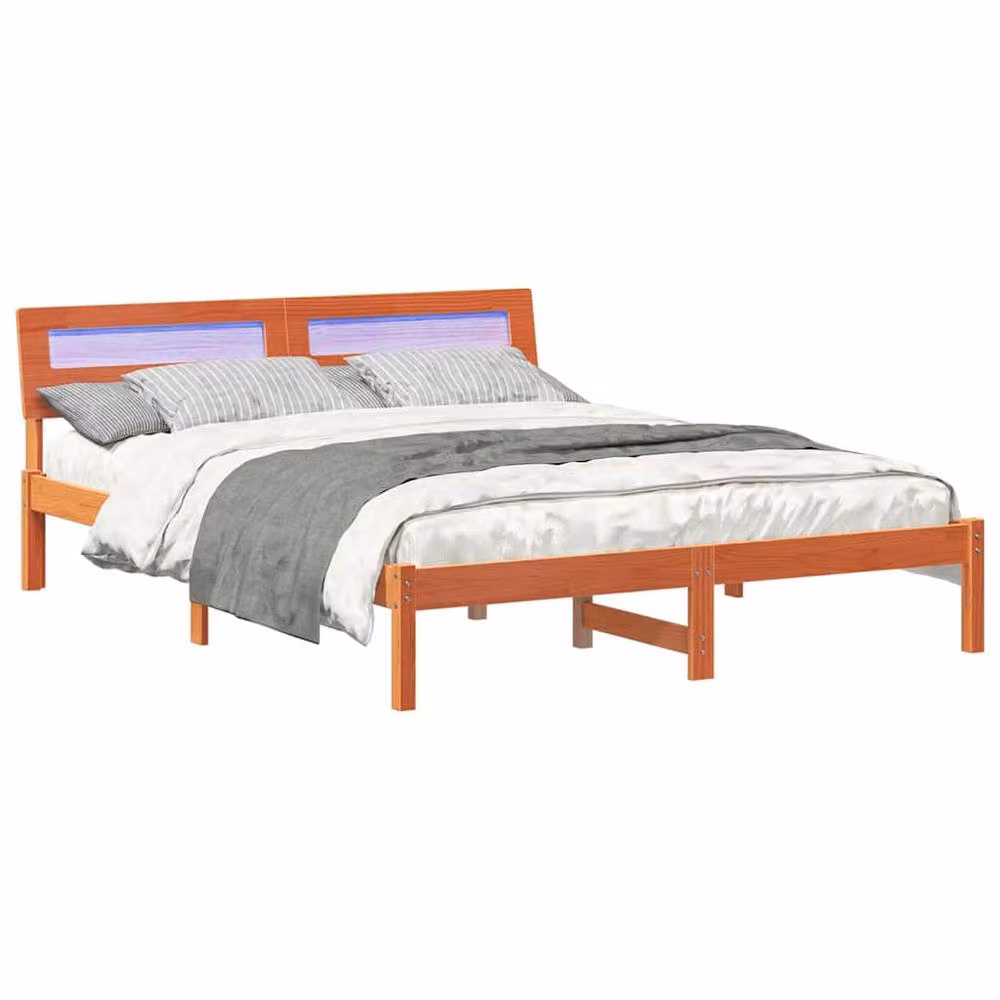 Berkfield Home Modern Solid Pine Wood Bed Frame with Headboard, Wax Brown, W/D/H: 140 x 200 cm – 2