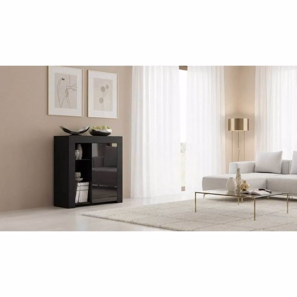 FORGEVIO Modern Glossy Black Sideboard Cabinet Storage Cupboard – 2