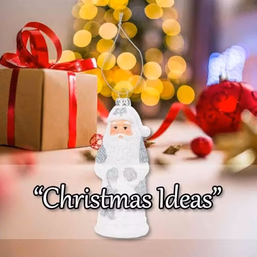VFM e-Store Silver and White Standing Santa Glass Tabletop Christmas Decoration, Height: 13.5 cm – 5