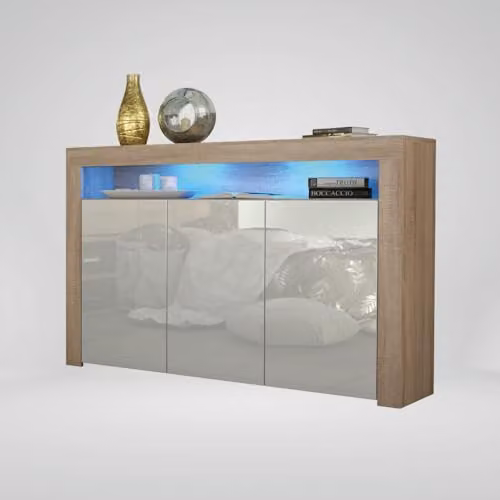 Creative Furniture Aether Sideboard in Oak with White Gloss Doors and Integrated Lighting, Width: 155 cm – 4