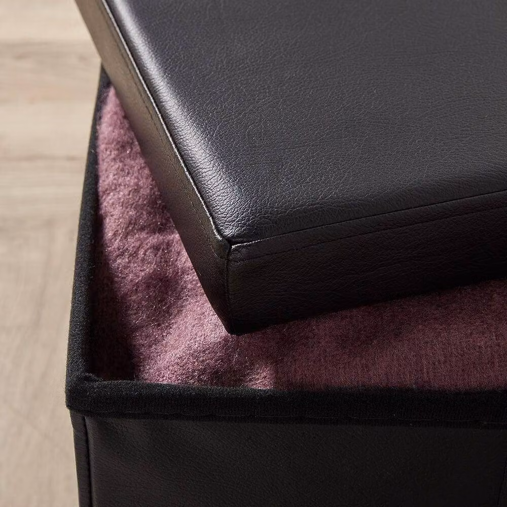 FORGEVIO Folding Ottoman Storage Chest in Black Synthetic Leather – 4