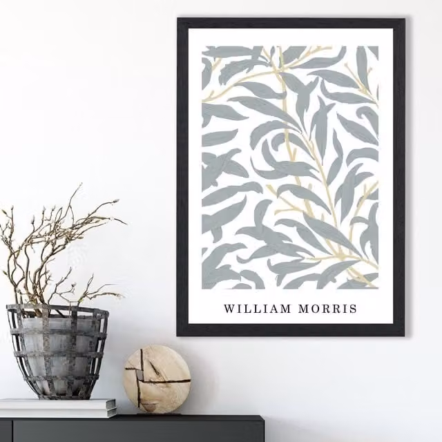 ARTZE William Morris Willow Floral Art Print in Sage Green with Black Frame, A3 – 1