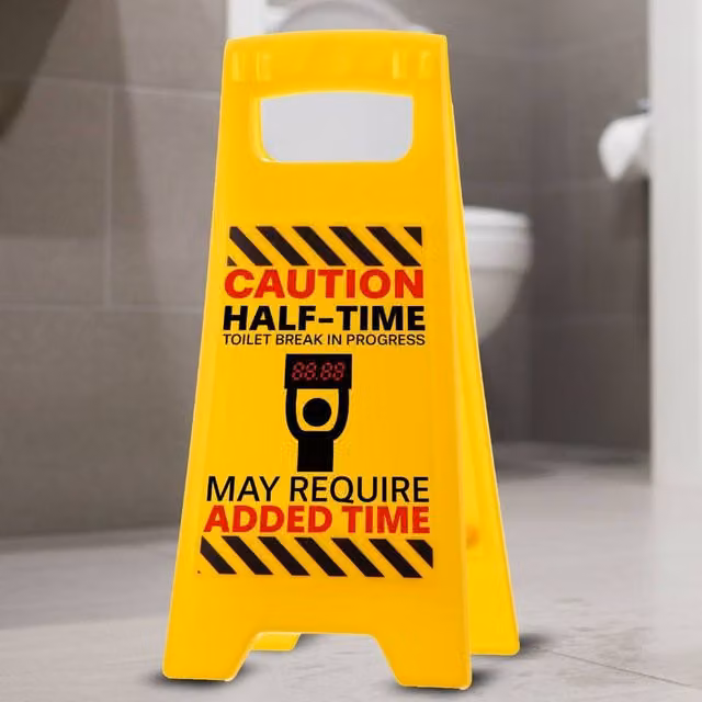 Boxer Gifts Novelty Halftime Toilet Break Warning Sign in Multicolour and Yellow