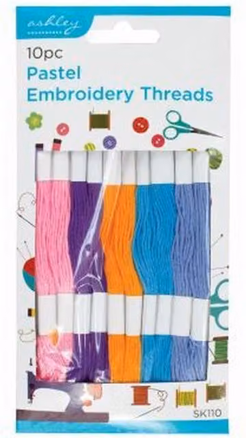 Ashley Pastel Multicolour Embroidery Threads, 6.6m 6-Ply Polyester, 10 Pack
