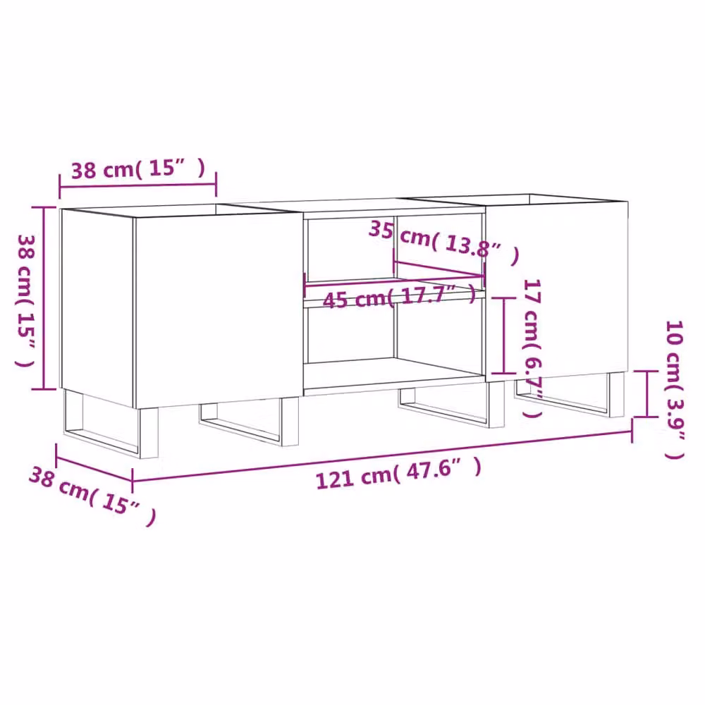 Berkfield Home Record Cabinet in Grey Sonoma, W/D/H: 121 x 38 x 48 cm – 4