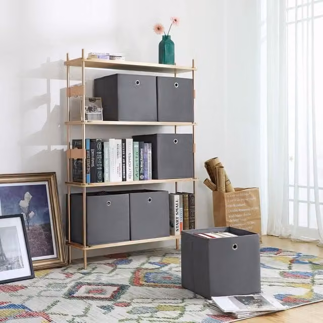SONGMICS Set of 6 Grey Foldable Fabric Storage Boxes with Handles, W: 30.0 cm, D: 30.0 cm, H: 30.0 cm