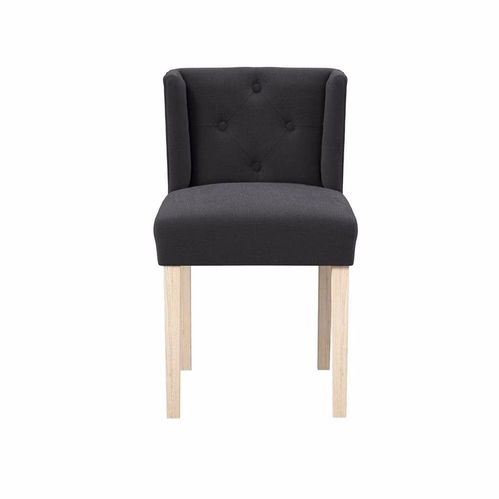 Lemon Pavilion Furniture Shay Winged Armless Dining Chair in Grey Linen Blend Fabric with Rubberwood Legs – 2
