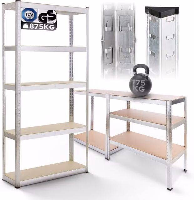 AREBOS Heavy Duty Industrial Steel Shelving Unit in Silver with Adjustable Shelves