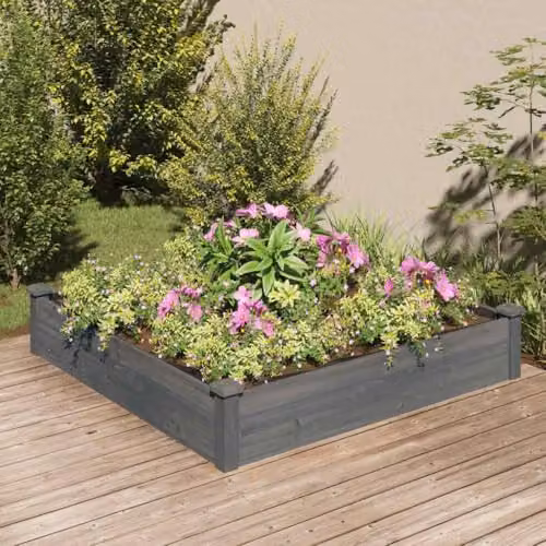 vidaXL Grey Wooden Raised Garden Bed with Liner, W/D/H: 120 x 120 x 25 cm – 2