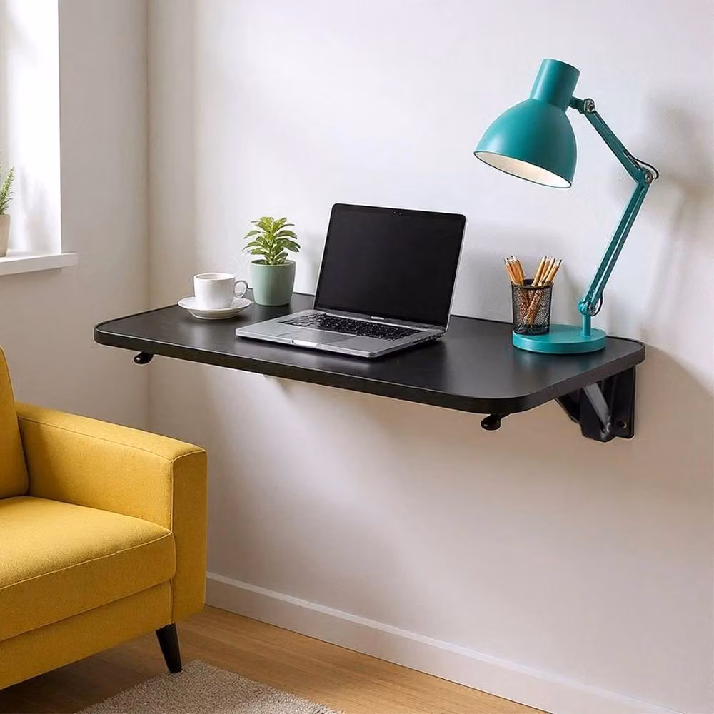 FORGEVIO Black Folding Wall Mounted Dining Table and Shelf, W: 52 cm, D: 24 cm – 2