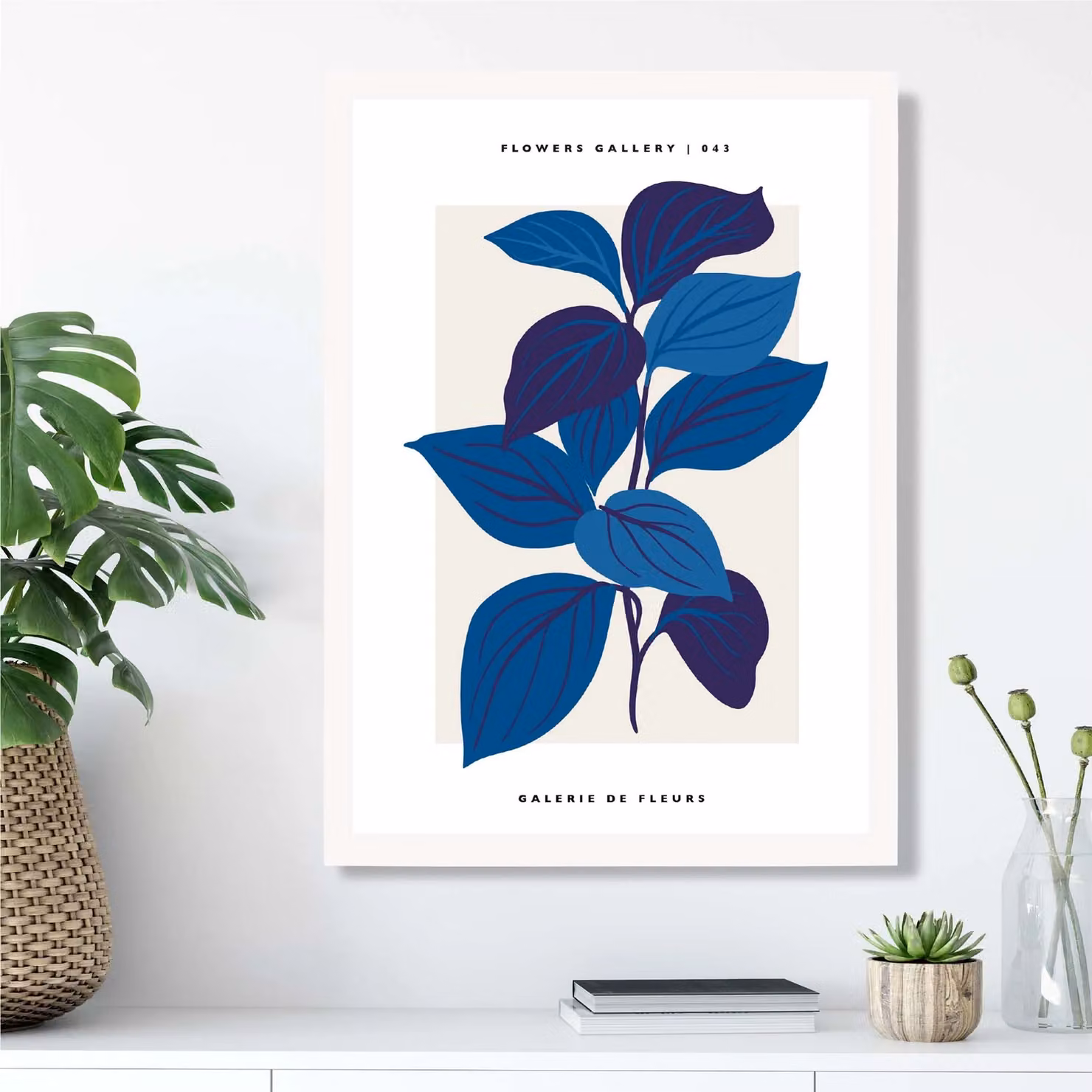 ARTZE Blue Botanicals Flower Market Exhibition Framed Print, White Frame, Mid Blue – 2